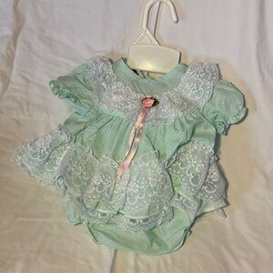 NWOT Vintage Jo Lene Mint Green Lace Baby Dress